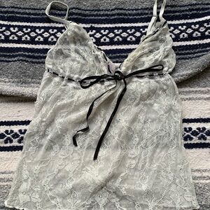 Y2K White Laced Cami Tank Top Size Large